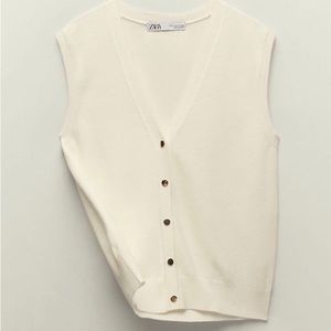 Knit off white button down vest